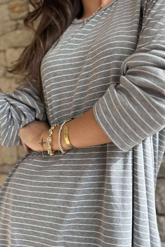Agnes Stripe Trapeze Top Grey Marl